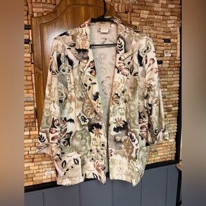 Vintage 90’s Joanna Made in USA Flax/rayon blend floral open blazer jacket sz M